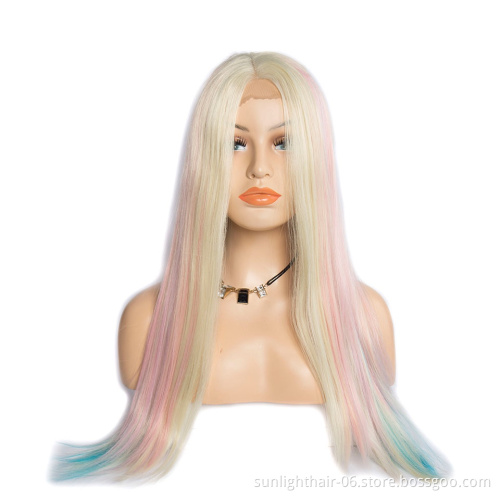 Cheap synthetic lace front Wigs Rainbow colored hair for party Heat Resistant Synthetic Fiber hair with lace front Wig cosplay